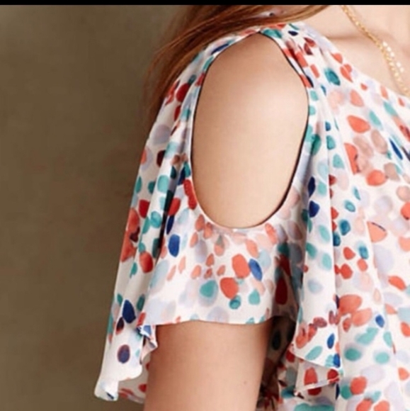 ANTHROPOLOGIE MAEVE OPEN SHOULDER WATERCOLOR TONES WOMEN'S DRESS SIZE SMALL - Picture 3 of 14